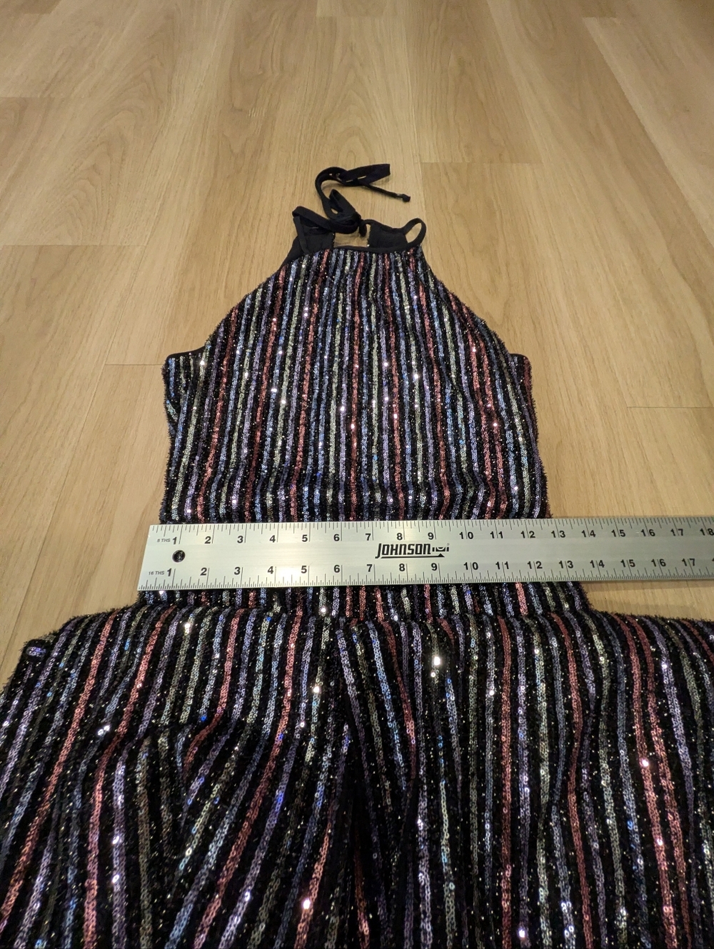 Anthropologie Maeve Disco Halter Sparkle Striped Jumpsuit Size 2 - Picture 5 of 8